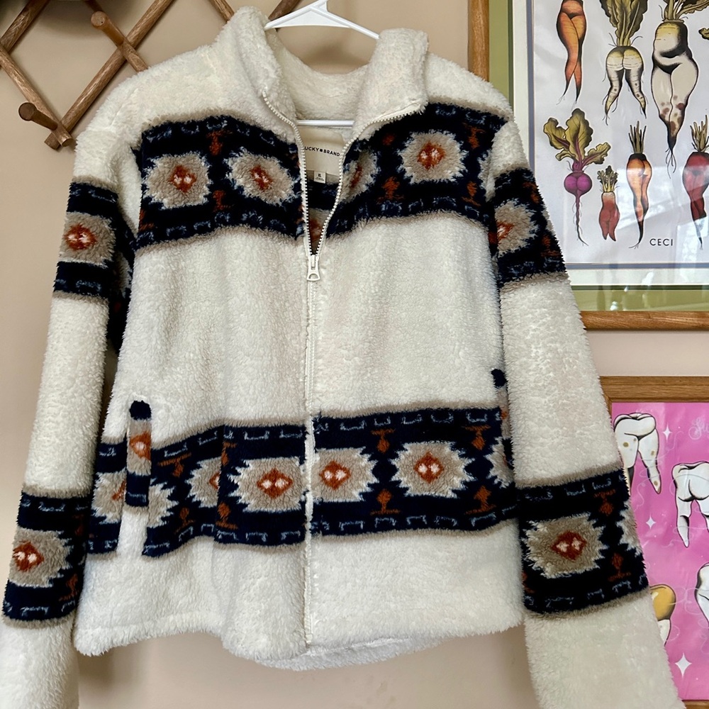 Lucky Brand Geo Print Faux Fur Jacket